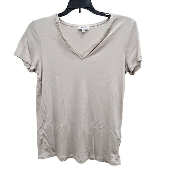 Reiss Women's Pale Gray Chiffon Trim Soft Short‎ Sleeve Basic V-Neck Top Size XS - Picture 1 of 6